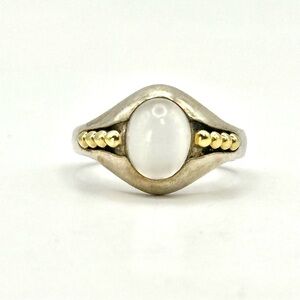 Lagos Vintage Caviar Moonstone Cabochon & Silver & Gold Ring Size 7